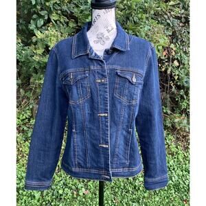 Gloria vanderbilt Floral embroidered Dark blue jean jacket with pockets